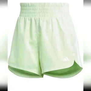 NWT Adidas Womens Pacer Training 3 Stripe High Waist Shorts Green Size Small